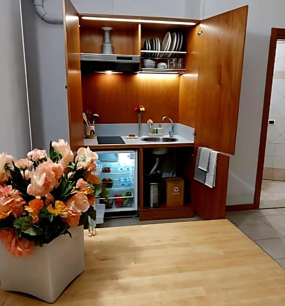 Kitchen or kitchenette, stove