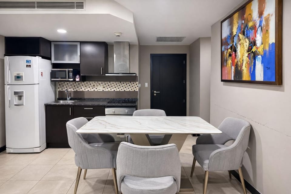 Dining area, dishwasher, microwave, kitchen