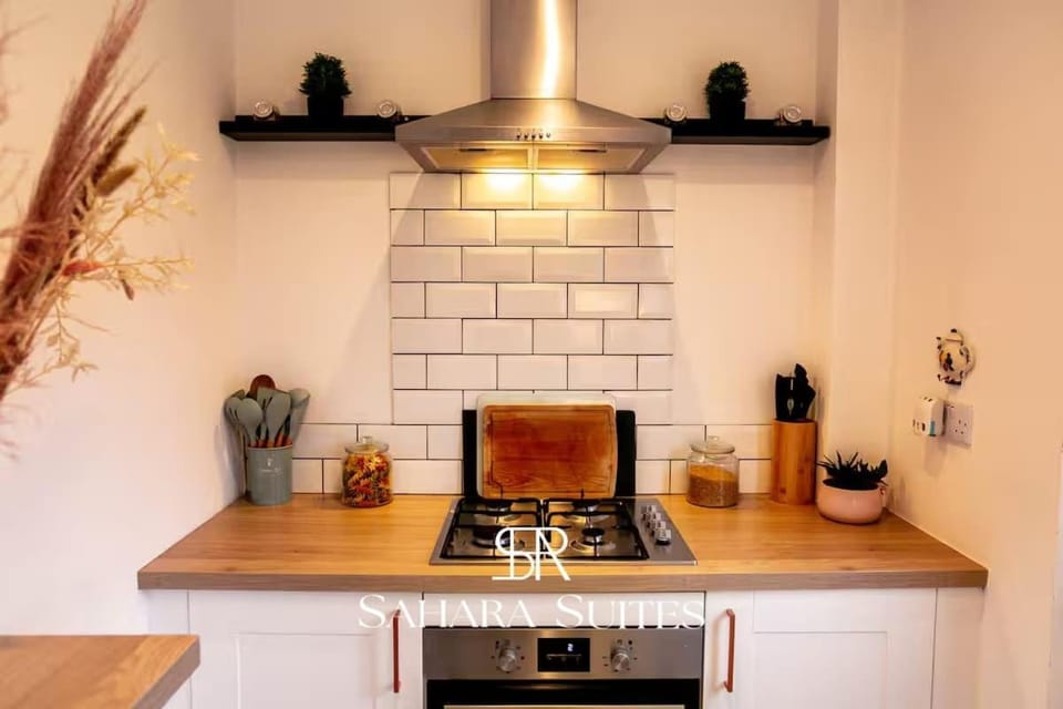 Kitchen or kitchenette, stove