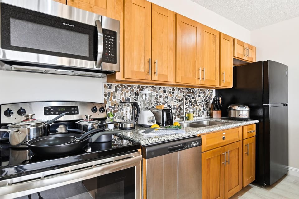 Kitchen or kitchenette, oven, stove, toaster