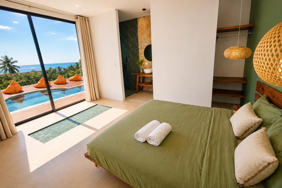 Bed, Natural landscape, View (from property/room), Photo of the whole room, Pool view, Swimming pool