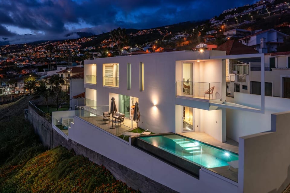 Property building, Night, Swimming pool