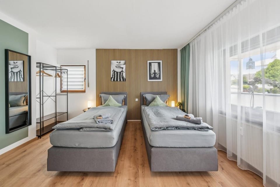 Bed, wardrobe