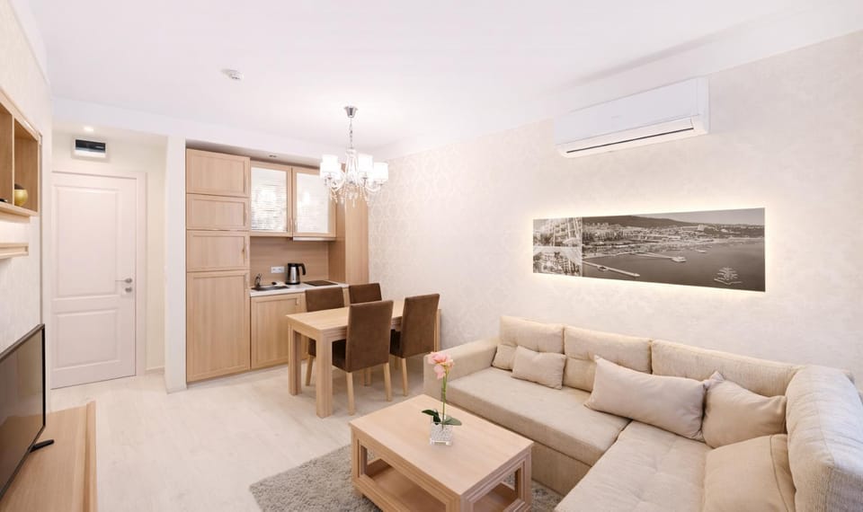 Kitchen or kitchenette, Living room, Dining area, stove, air conditioner