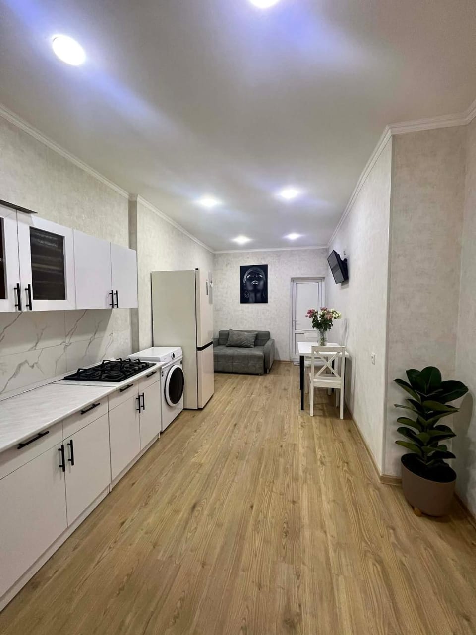 Kitchen or kitchenette, Living room, Seating area, kitchen