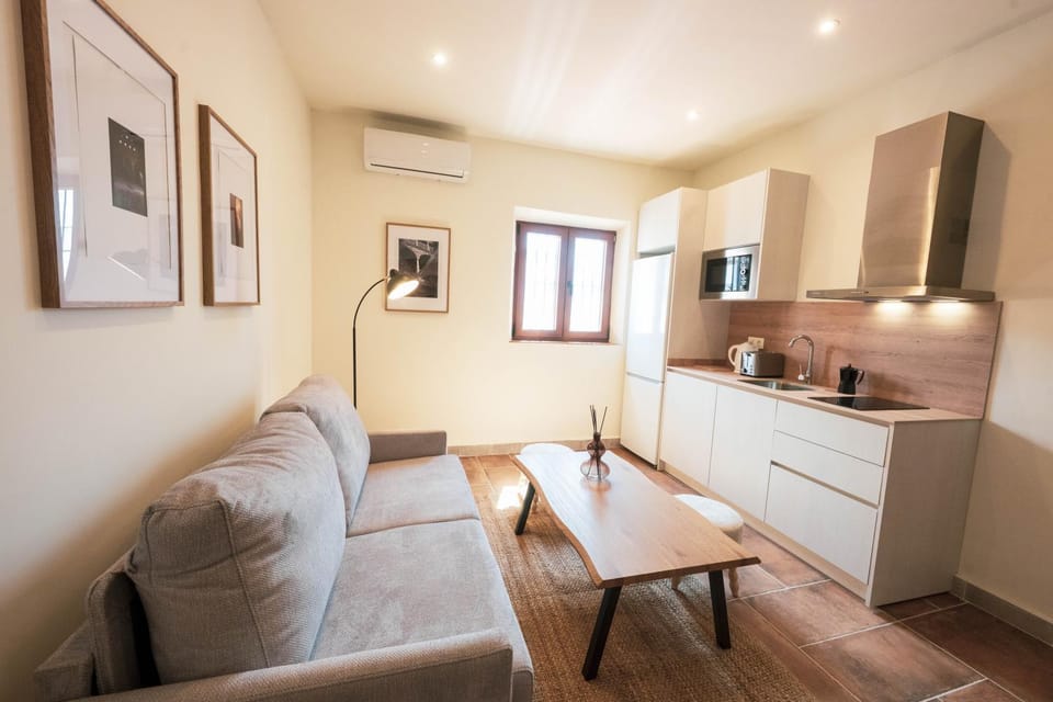 Kitchen or kitchenette, Living room, Seating area, Dining area, air conditioner