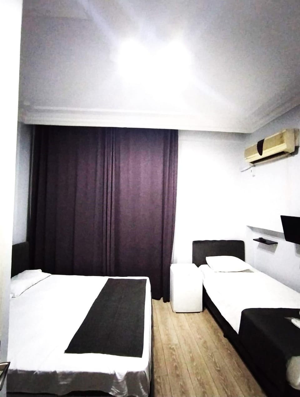 Bed, Photo of the whole room, Bedroom, towels, air conditioner