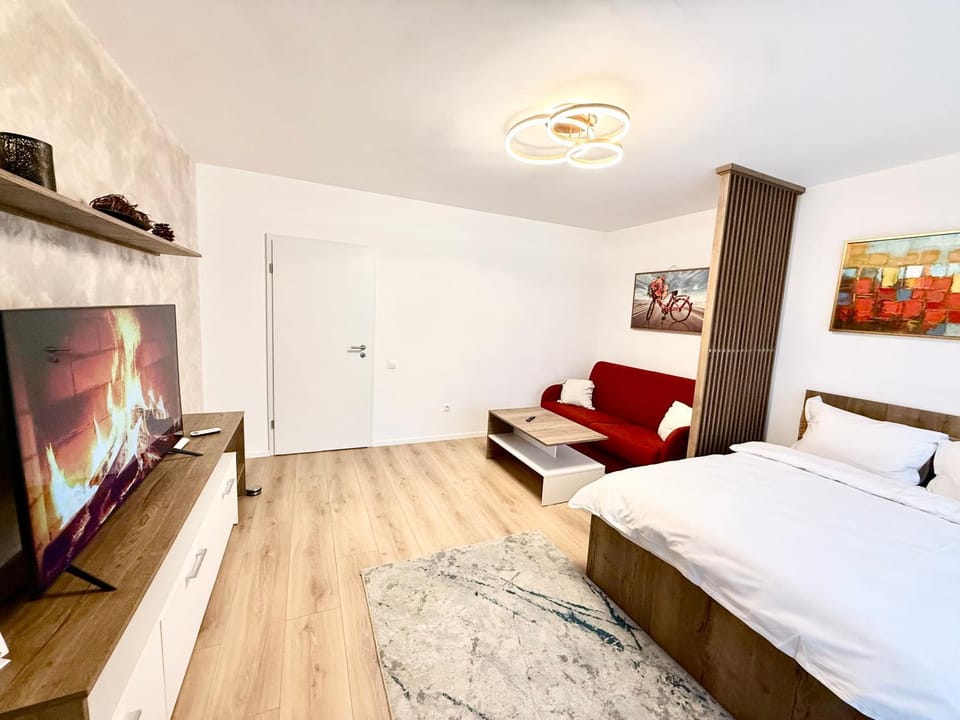 Bed, TV and multimedia, Living room, Seating area, Bedroom