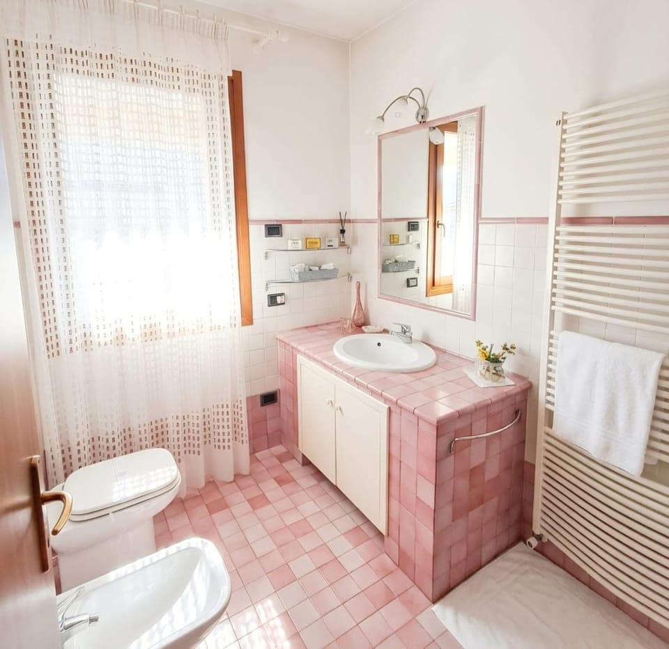 Shower, Bathroom, bidet, hair dryier, towels