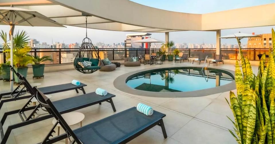 View (from property/room), Balcony/Terrace, Pool view, Swimming pool, sunbed