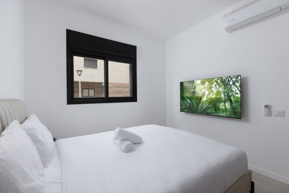 Bed, TV and multimedia, Photo of the whole room, Bedroom, towels, wardrobe, air conditioner