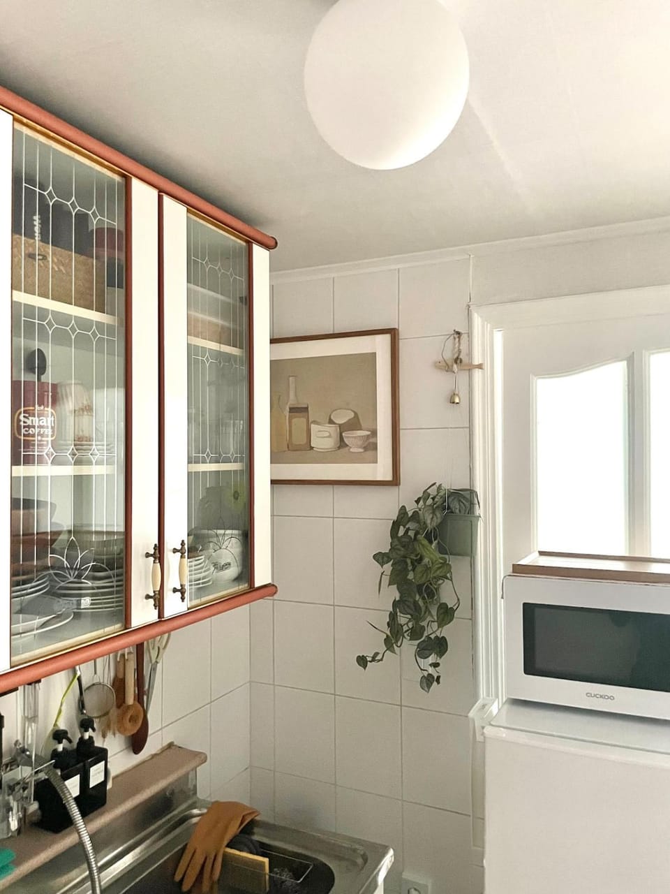 Kitchen or kitchenette, microwave