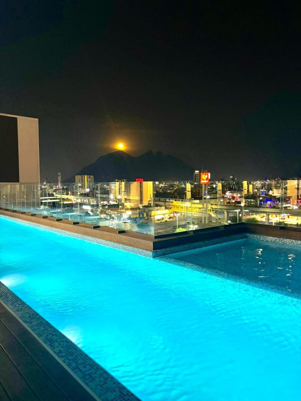 Night, City view, Pool view, Swimming pool