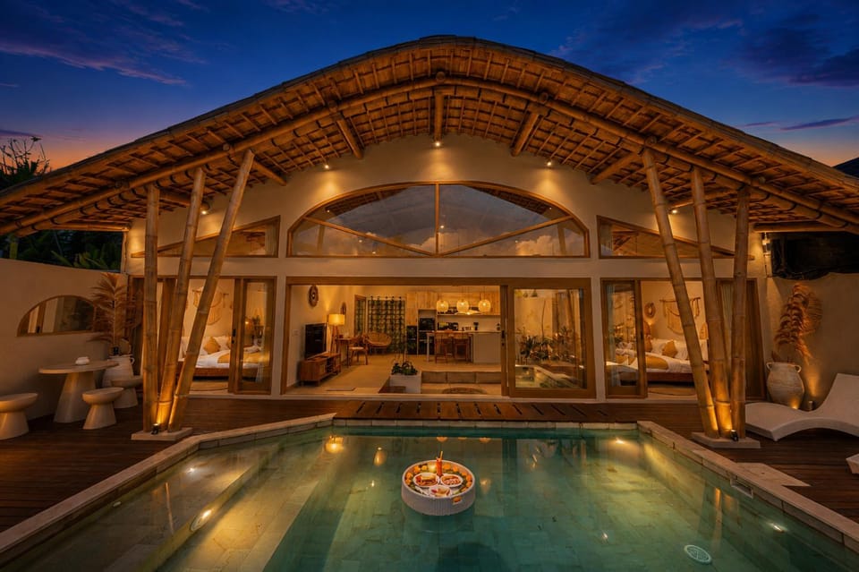 Property building, Night, Natural landscape, Swimming pool