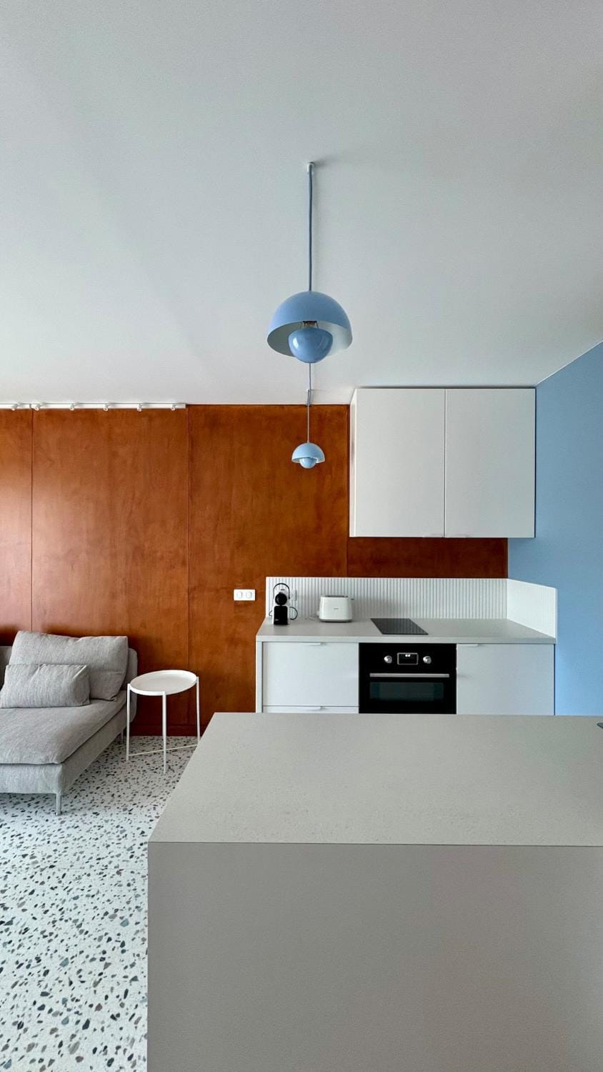 Kitchen or kitchenette, stove