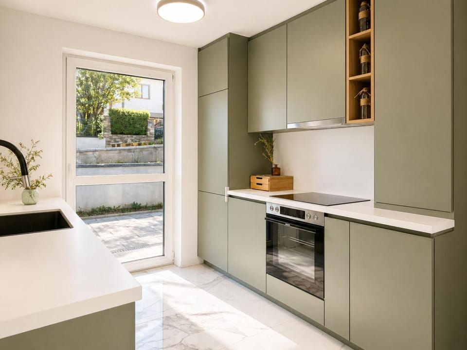Kitchen or kitchenette, oven, stove