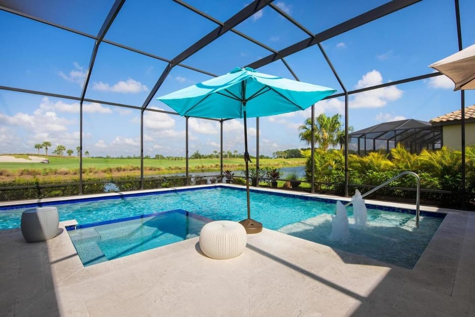 Patio, Day, Natural landscape, Pool view, Swimming pool, sunbed
