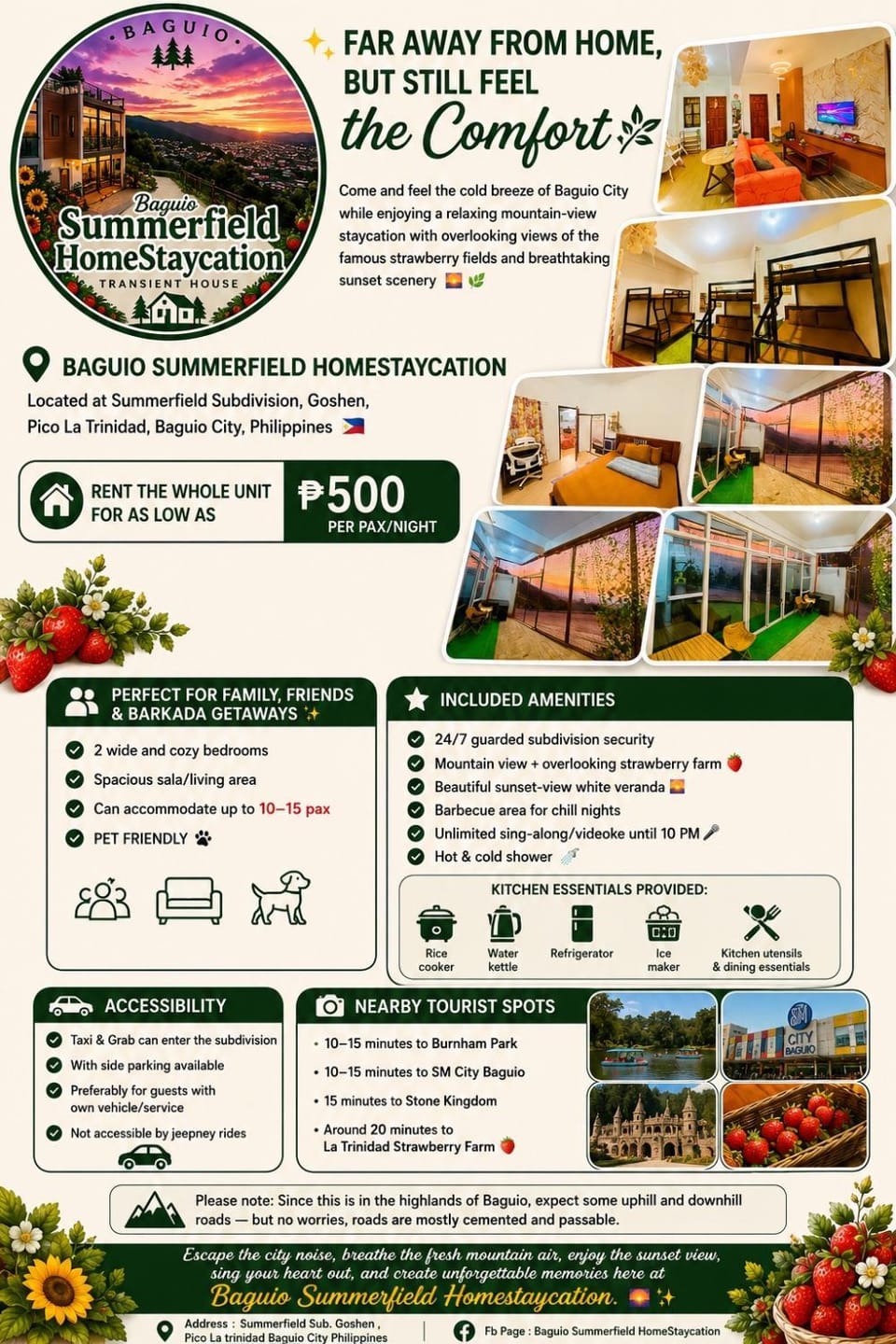 Baguio Summerfield HomeStaycation Overlooking Strawberry Farm Sunset-view House in Cordillera Administrative Region