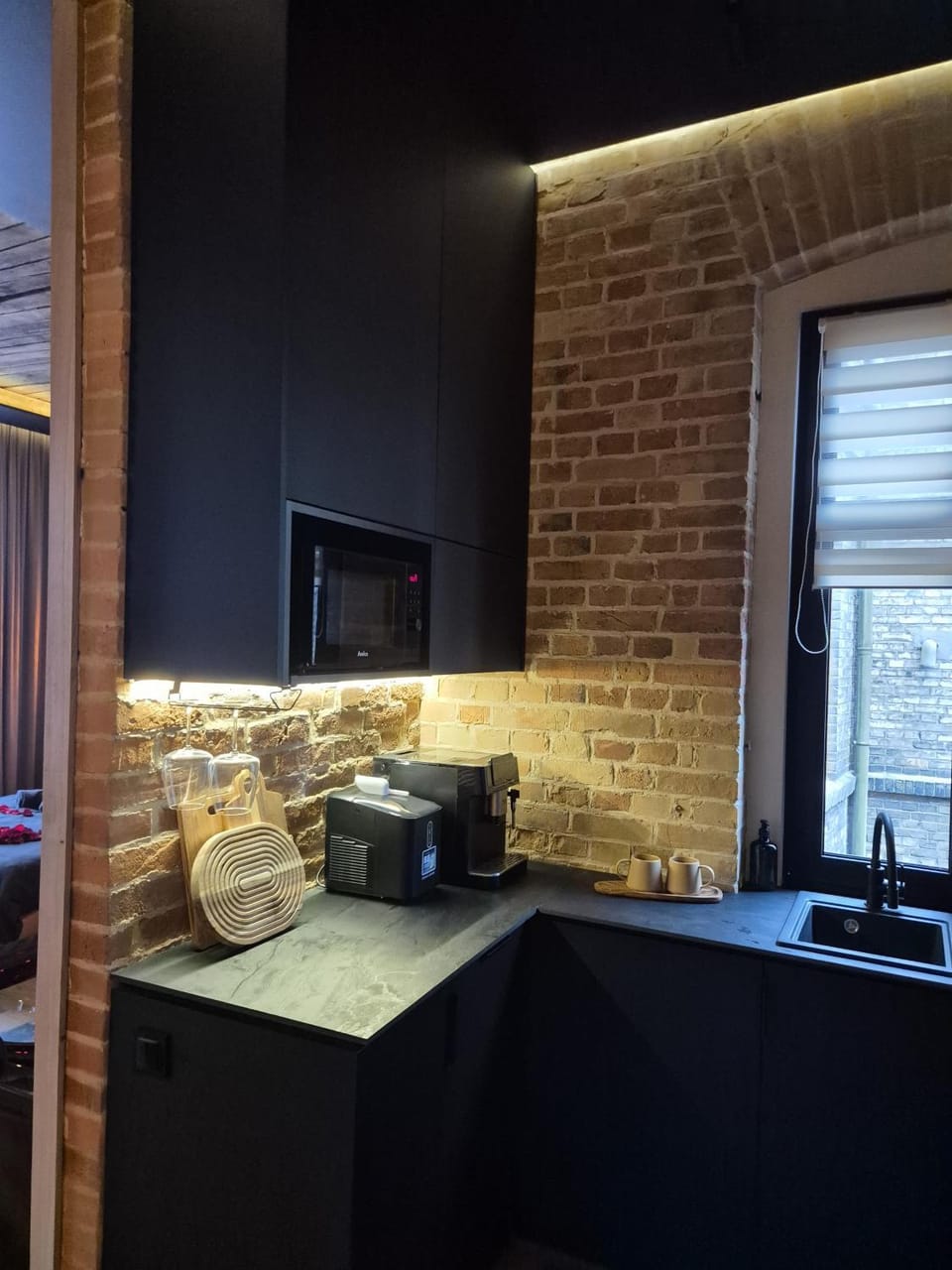 Kitchen or kitchenette, stove