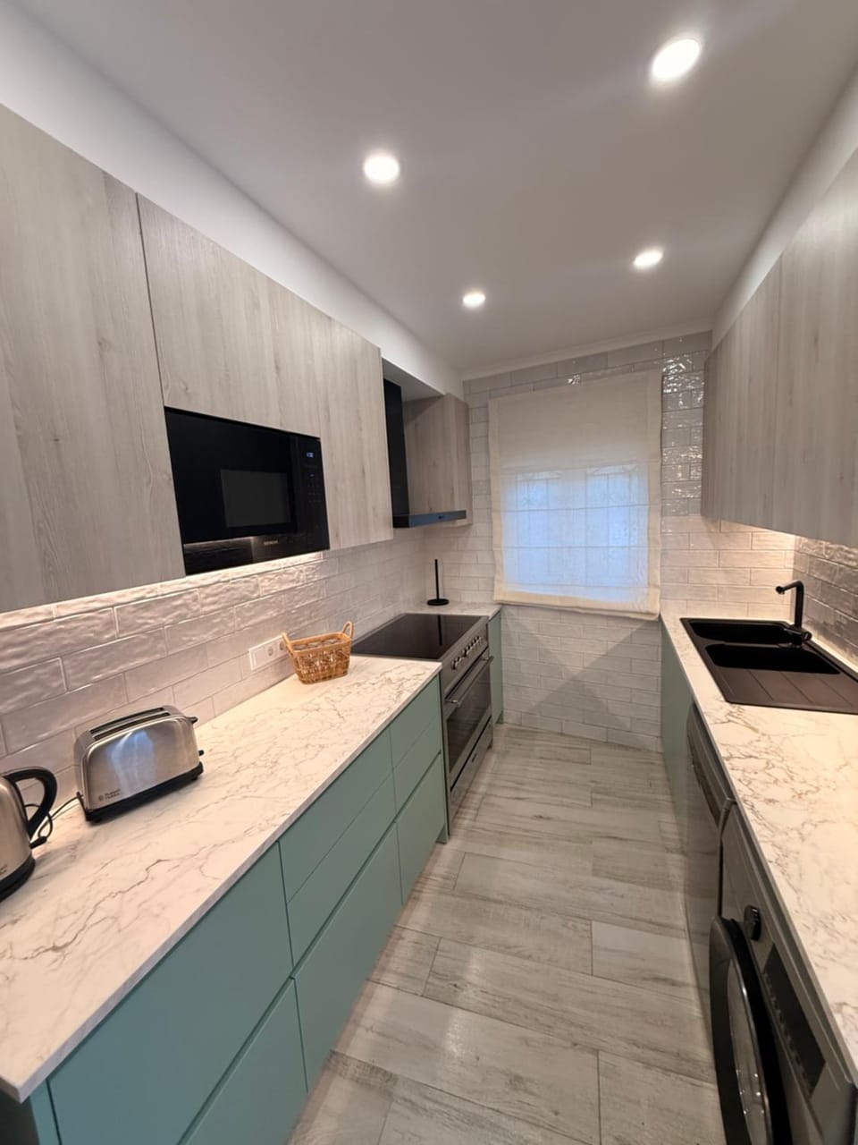 Kitchen or kitchenette, stove