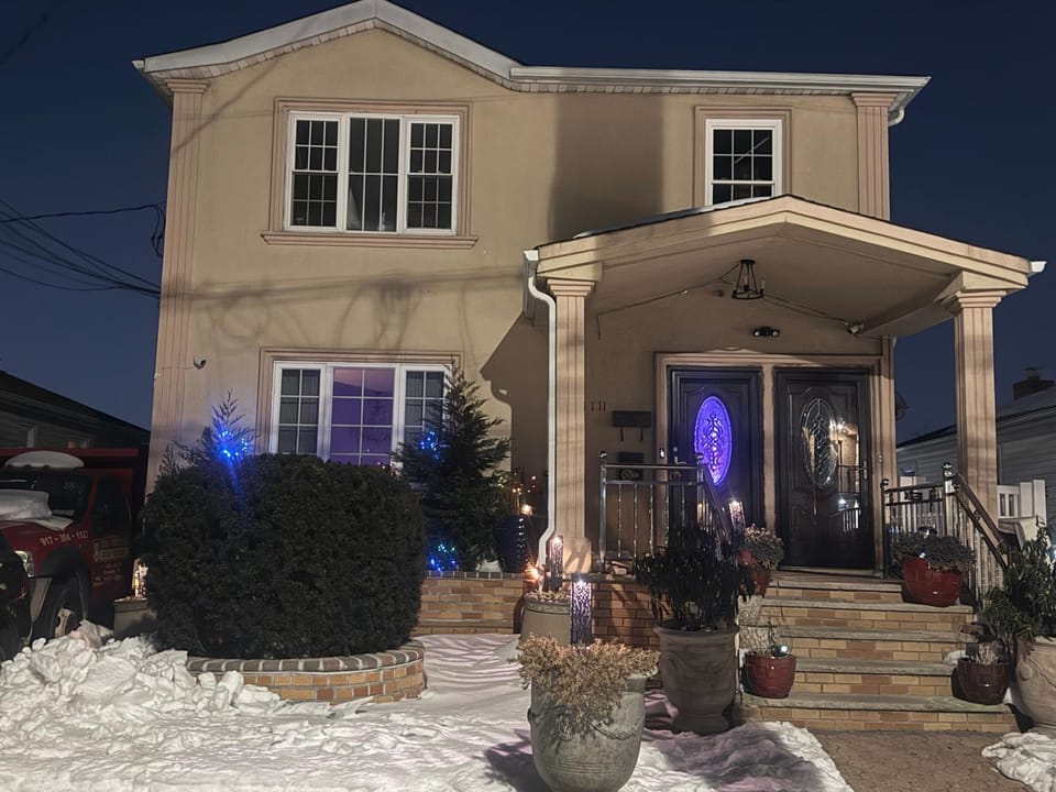 Property building, Night, Winter