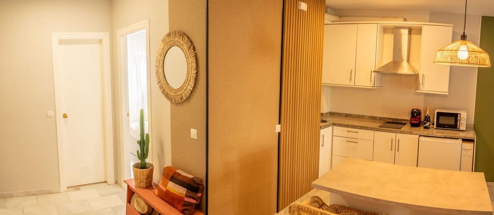 Kitchen or kitchenette, stove