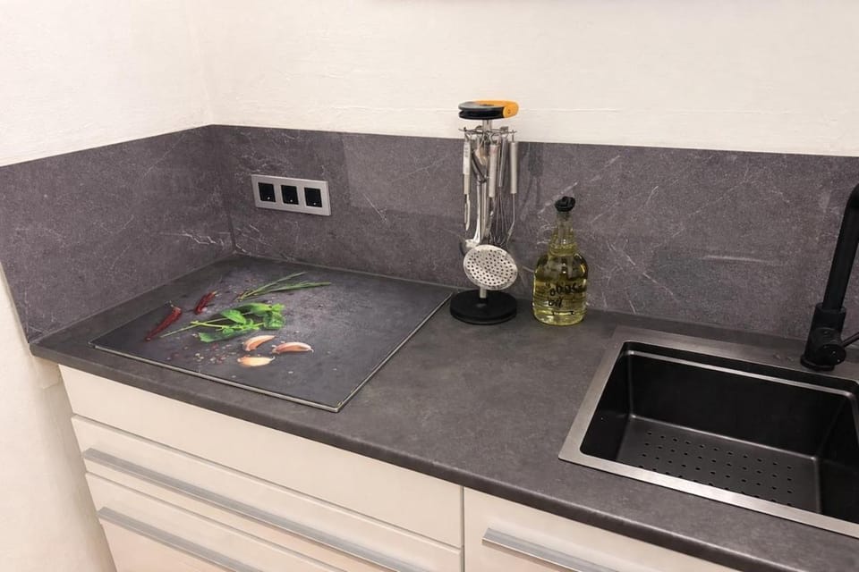Kitchen or kitchenette, stove