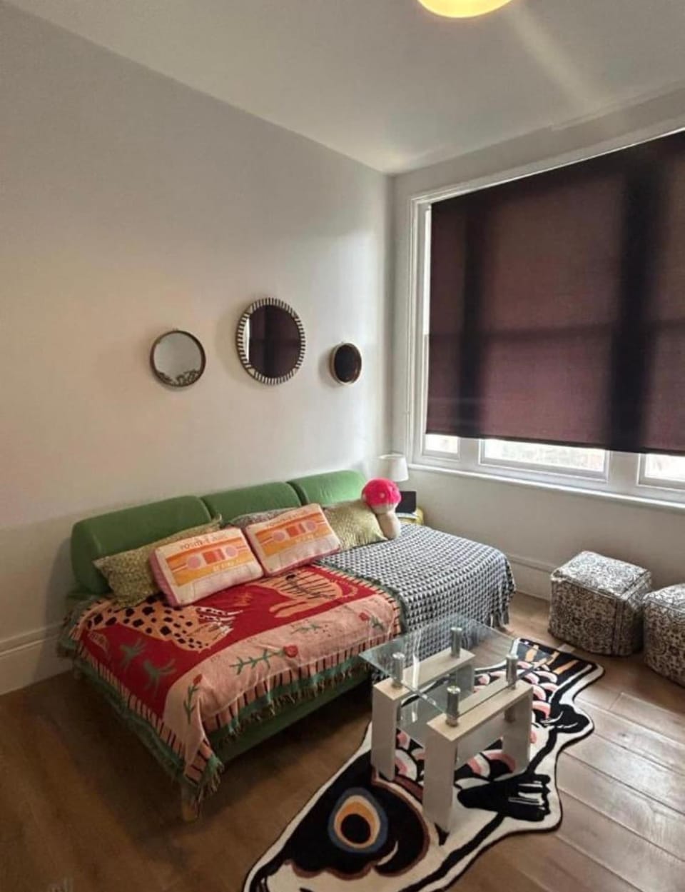 Bed, Living room, Seating area