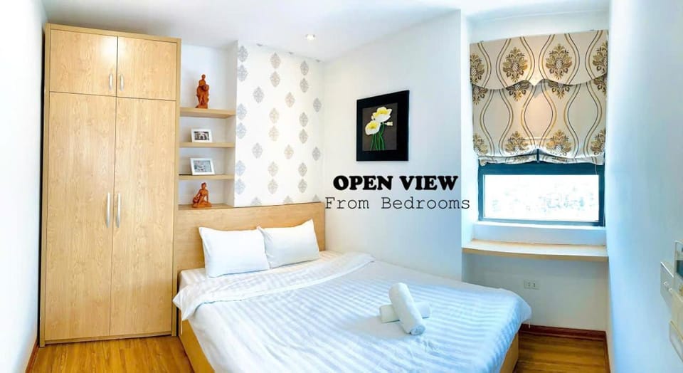Bed, Bedroom, City view, wardrobe
