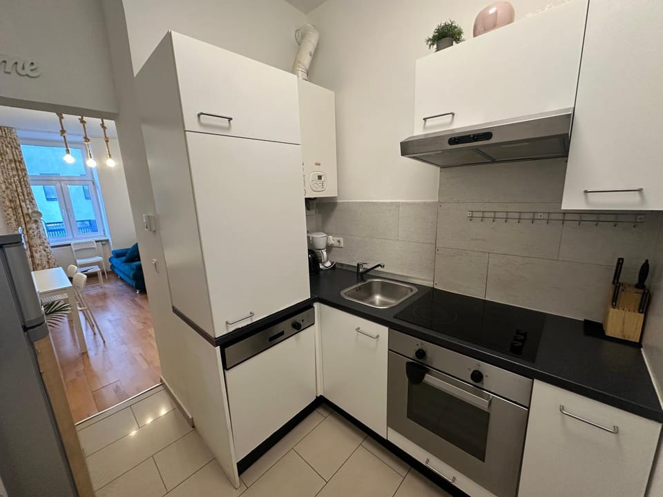 Kitchen or kitchenette, oven