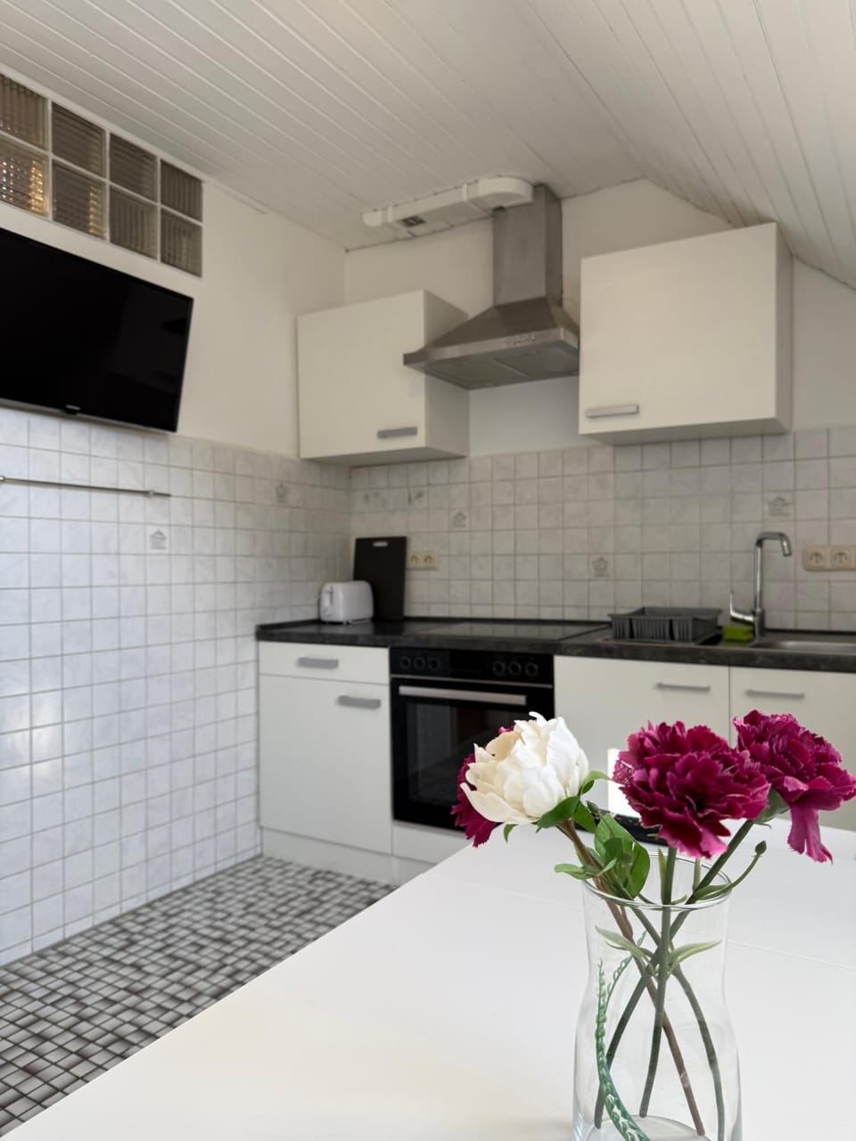 Kitchen or kitchenette, stove