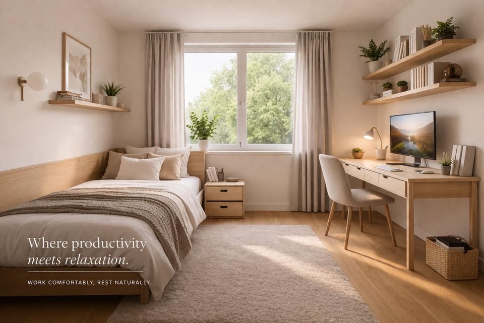 Bed, Photo of the whole room, Bedroom, Text overlay