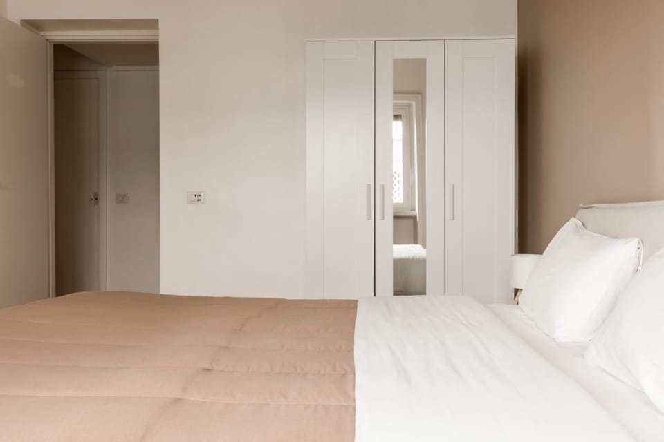 Bed, wardrobe