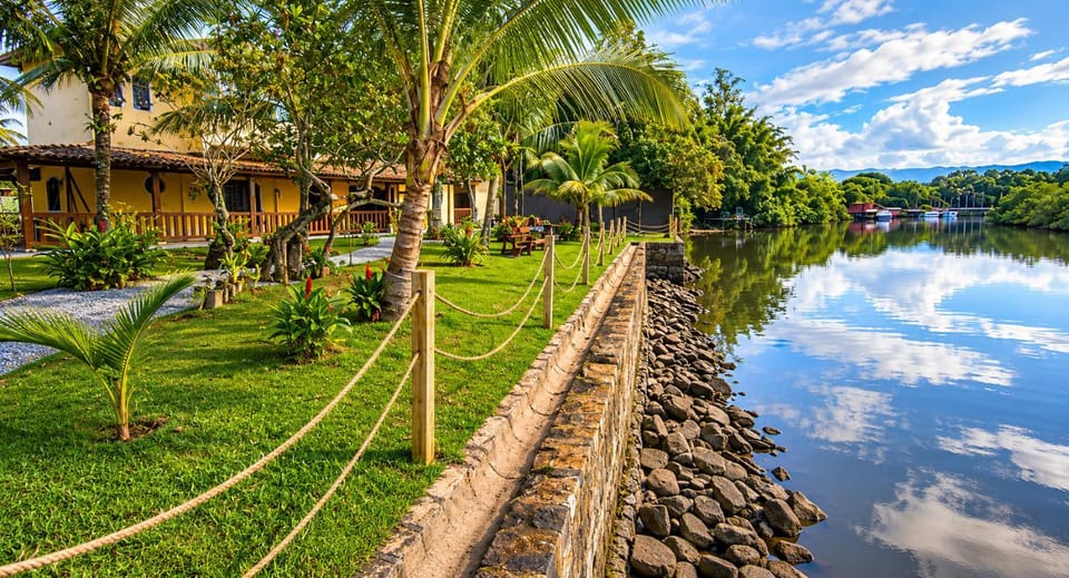 Property building, Day, Natural landscape, Fishing, Garden, River view