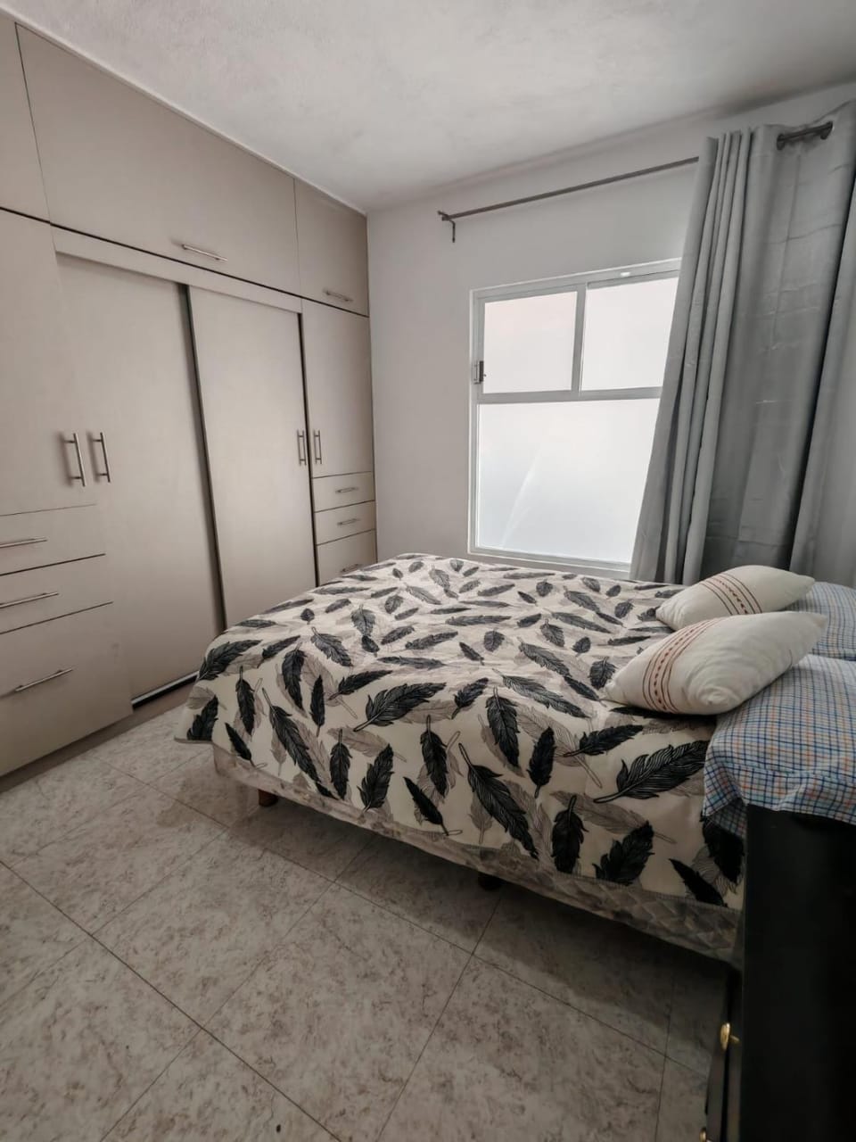 Bed, wardrobe