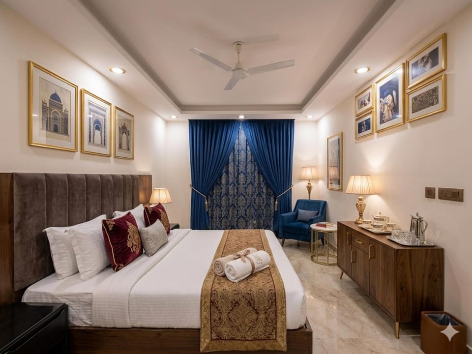Bed, Living room, Photo of the whole room, Seating area, Bedroom, fireplace, towels