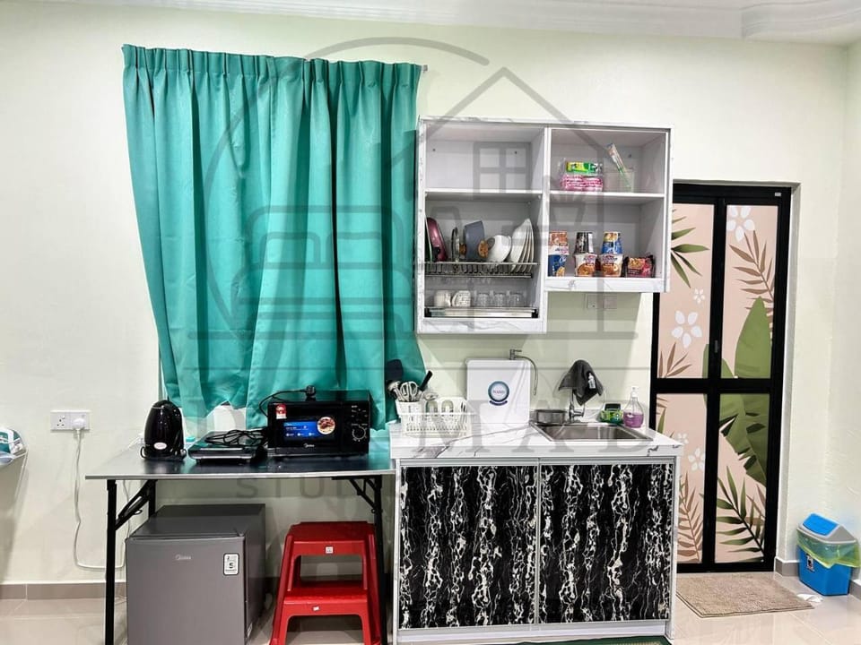 Kitchen or kitchenette, microwave