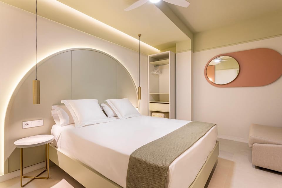 Bed, wardrobe