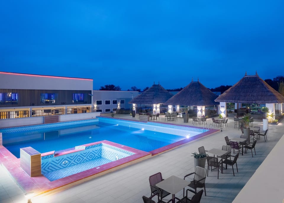 Night, Pool view, Swimming pool