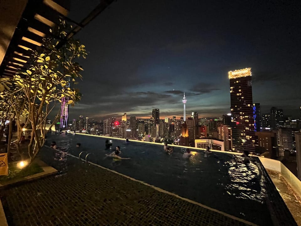 Night, City view, Pool view, Swimming pool