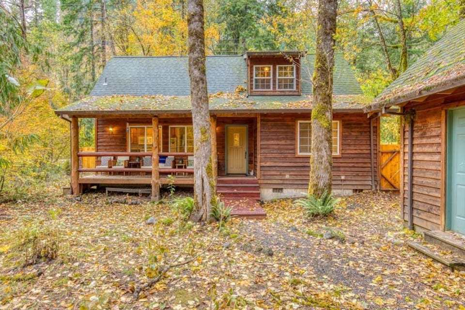 Dog-friendly cabin with deck fenced yard game room & hot tub Cabin in Mount Hood Village