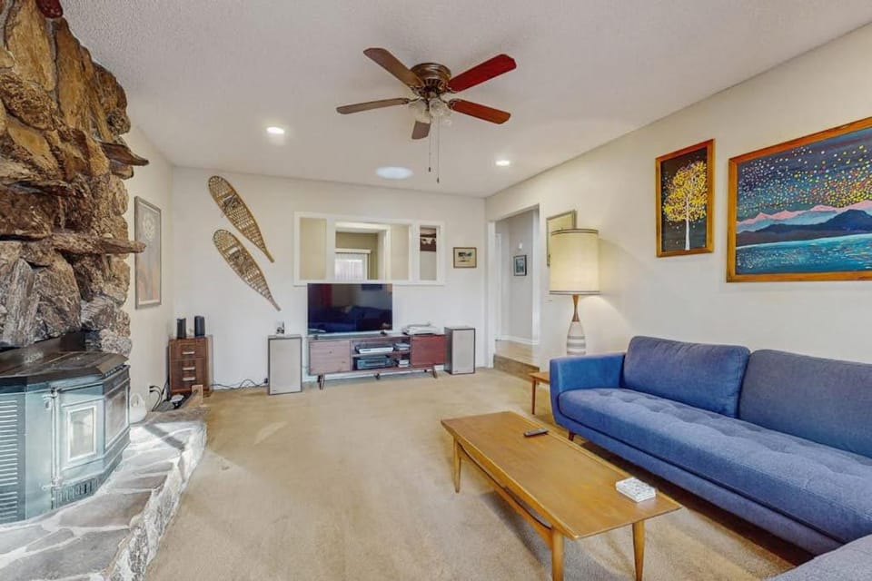 Retro-Modern Tahoe Retreat with Vinyl Record Player Grill Deck Fooseball House in South Lake Tahoe