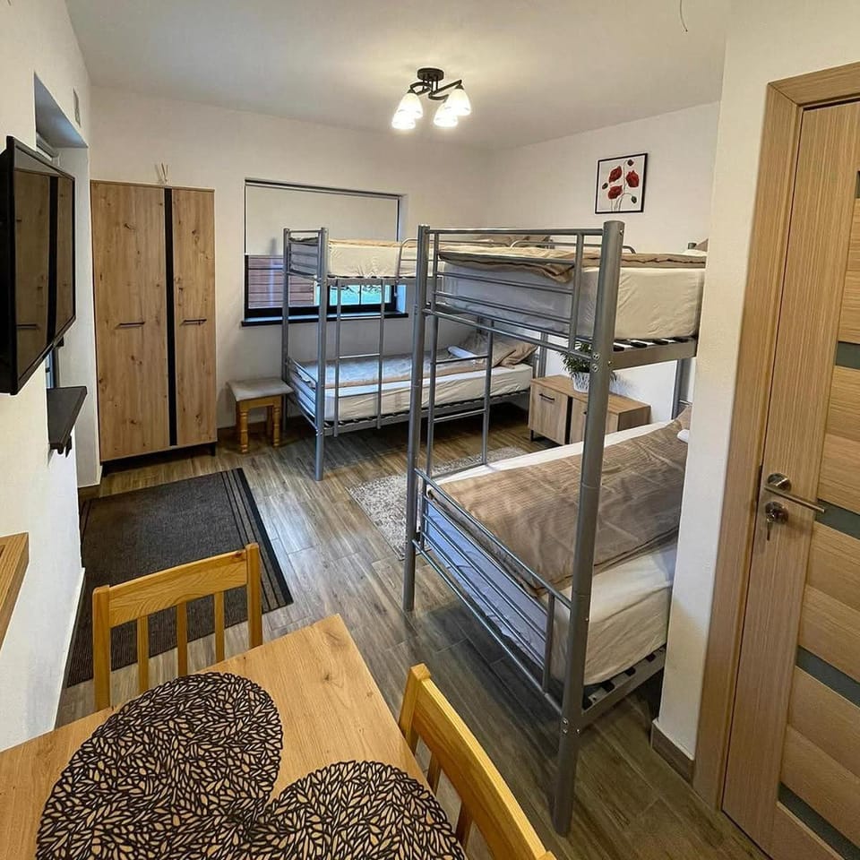 Communal lounge/ TV room, Balcony/Terrace, Kitchen or kitchenette, Seating area, Dining area, Bedroom, bunk bed, wardrobe