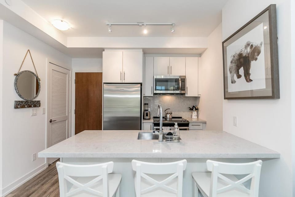 Kitchen or kitchenette, oven, stove