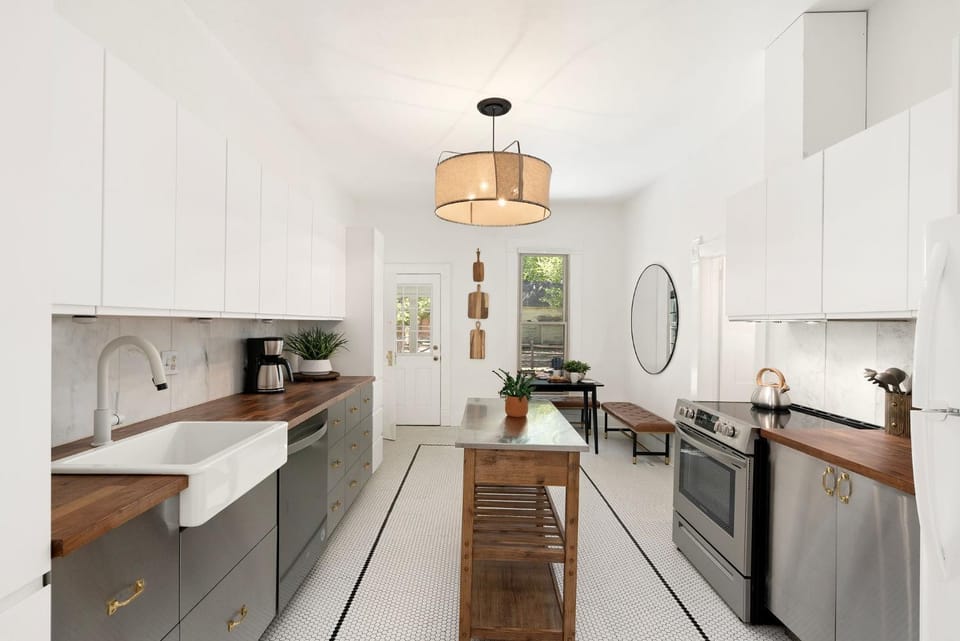 Day, Kitchen or kitchenette, furniture, oven, stove, kitchen