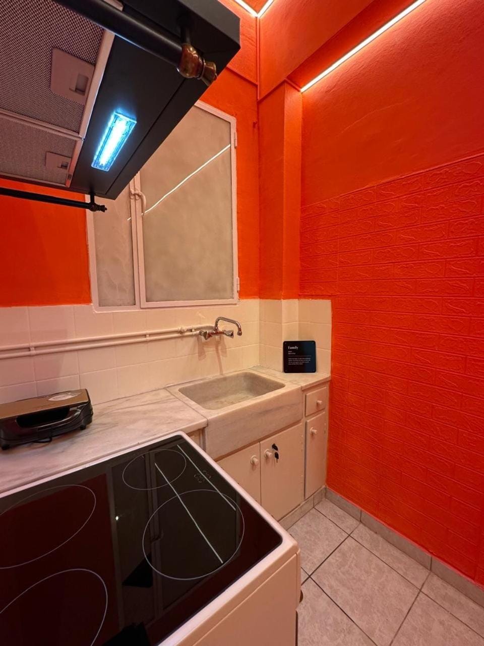 Kitchen or kitchenette, stove