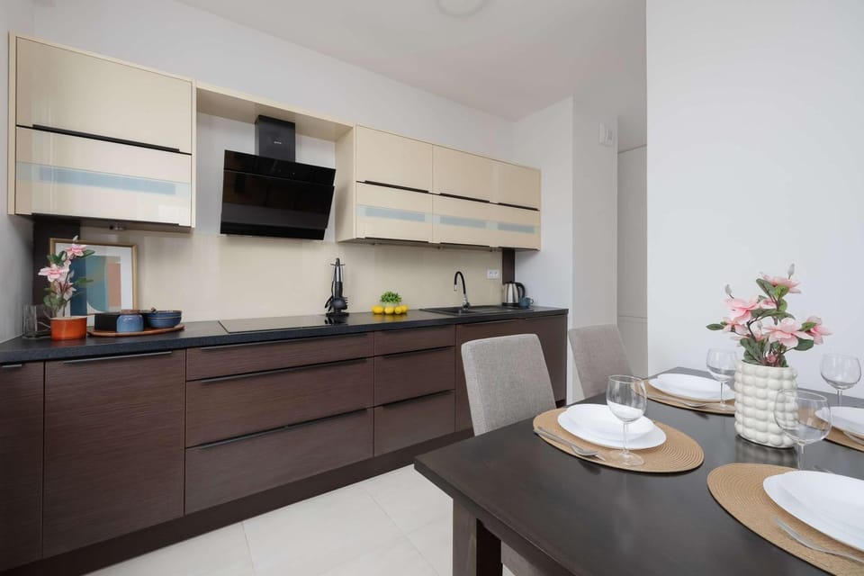 Kitchen or kitchenette, stove