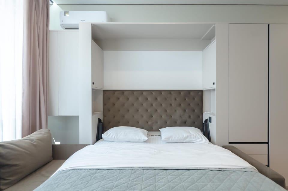 Bed, wardrobe, air conditioner