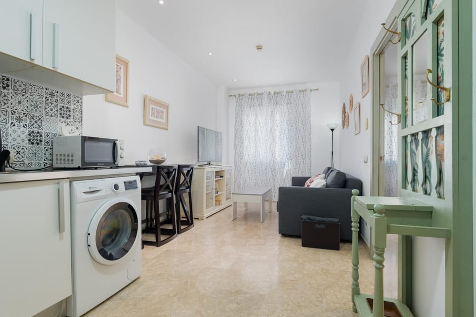 Living room, microwave, washing machine