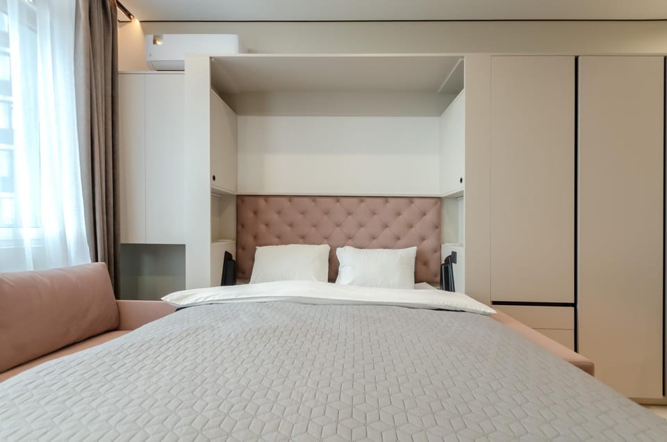 Bed, wardrobe, air conditioner
